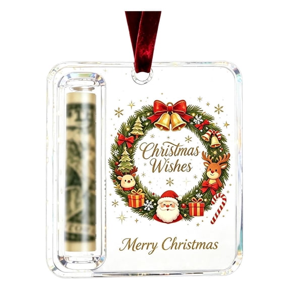 Christmas Cash Gift Holder Ornament Christmas Cash Gift Ornament, Clear Acrylic Money Holder, Durable Transparent Acrylic Construction, Fun Cash Gift Ornament for Family Christmas