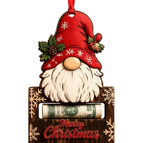 Christmas Cash Gift Holder with Wooden Design, Single Piece, Red and Brown, for Holiday Gifting, Ornament