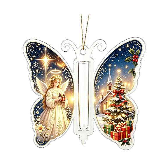 Christmas Cash Gift Ornament, 2D Butterfly Acrylic Hanging Decor, 3.94" Transparent Holder with Card Slot for Dollar Bill, Festive Hanging Ornament for Xmas Tree Party Gift Exchange