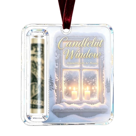 Christmas Cash Gift Ornament, 2D Christmas Scenery Cash Gift Decorations, Clear Christmas Money Holders For Cash,Funny Holiday Christmas Tree Hanging Ornaments Decor(1Pcs,Outside The Window)