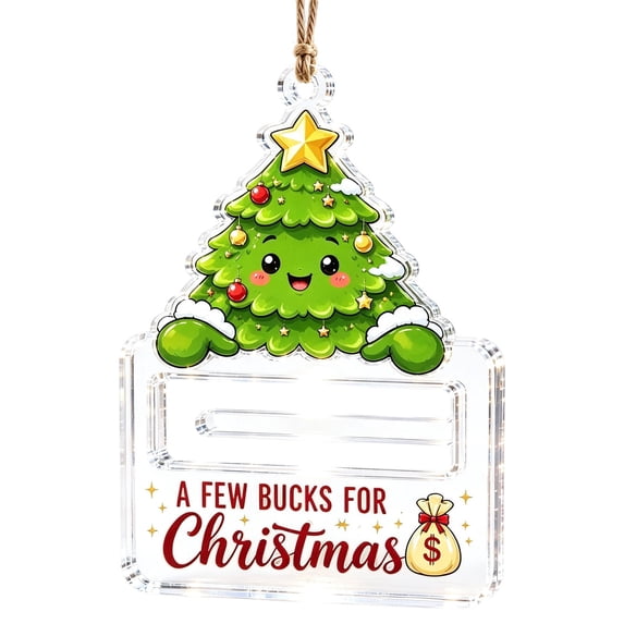 Christmas Cash Gift Ornament, 3.14" Clear Acrylic Money Holder, Double-Sided Printed Hanging Decor for Xmas Tree, Stocking Stuffer & Holiday Gifting