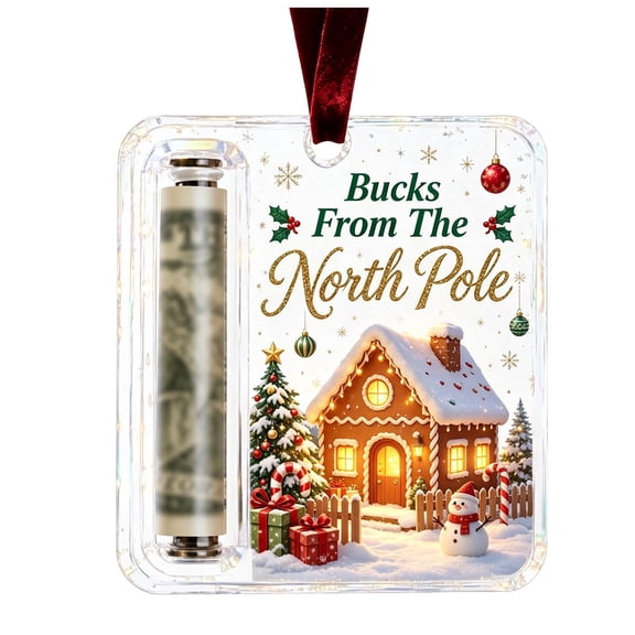 Christmas Cash Gift Ornament 3.9 Inch, Clear Money Holder for Cash, Sparkling Holographic Tree Hanging Surprise Gift Holder