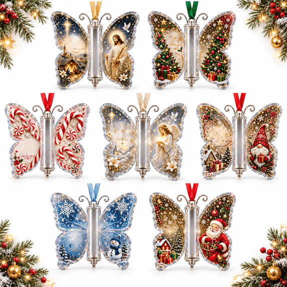 Christmas Cash Gift Ornament, 7Pcs Butterfly Acrylic Money Holder for Cash, Clear Xmas Tree Hanging Decoration, Unique Stocking Stuffer Money Gift A