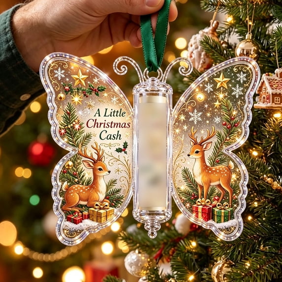 Christmas Cash Gift Ornament,Acrylic Butterfly Christmas Money Holder for Cash,Funny Hanging Xmas Tree Hanging Decoration for Gift Card