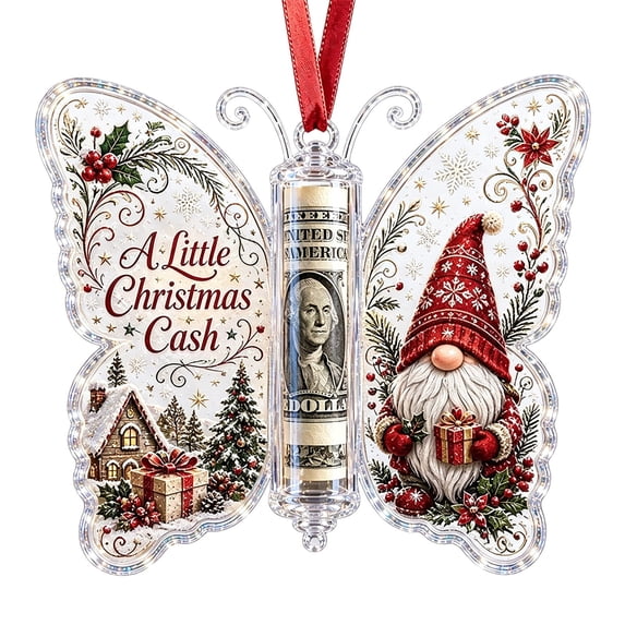 Christmas Cash Gift Ornament, Acrylic Christmas Butterfly Shaped Souvenir Money Holder, Seasonal Festive Hanging Printed Tree Keepsake Pendant, Funny Xmas Tree Hanging Ornament Decor