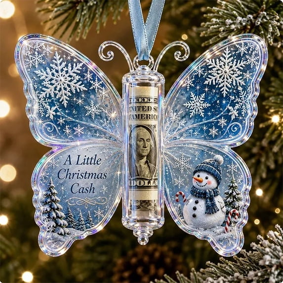 Christmas Cash Gift Ornament, Acrylic Christmas Money Holder, Butterfly Shaped Christmas Ornament, Festive Printed Tree Keepsake, Seasonal Hanging Bauble, Funny Xmas Tree Hanging Ornament Decor