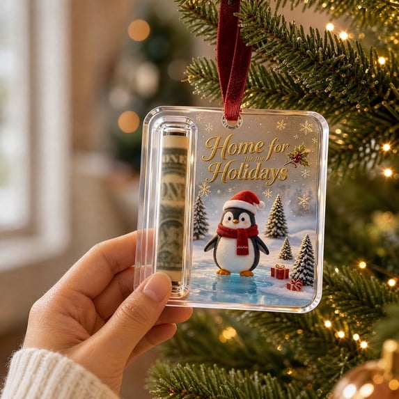 Christmas Cash Gift Ornament, Acrylic Christmas Money Holder for Cash, Christmas Cash & Treat Holder Ornament for Gifting Cash Xmas Tree Hanging, 1PCS