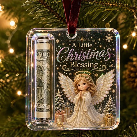 Christmas Cash Gift Ornament, Acrylic Christmas Money Holder for Cash , Holiday Xmas Tree Hanging Ornaments Decor