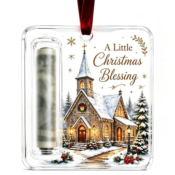 Christmas Cash Gift Ornament Acrylic Money Holder for Cash - Clear Rolled Bill Storage Case with Funny Festive Holiday Design, Hanging Christmas Tree Decoration