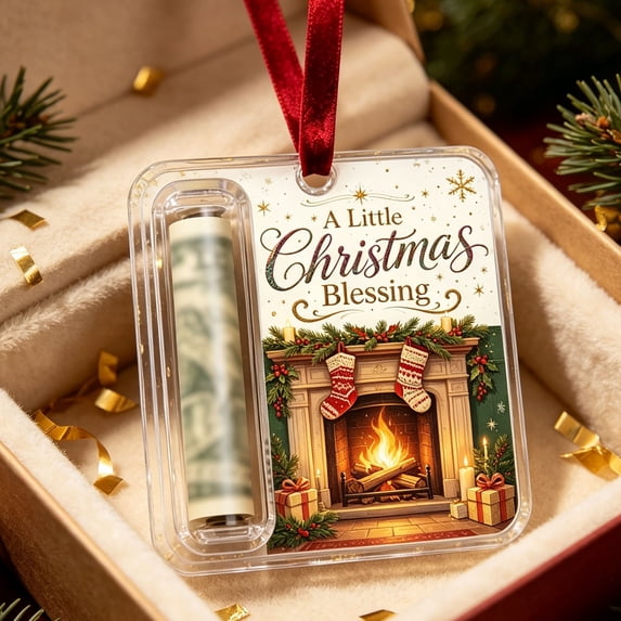 Christmas Cash Gift Ornament, Acrylic Money Holder Hanging Decor As Sock Filling And Christmas Tree Decoration, Exchange Small Gift