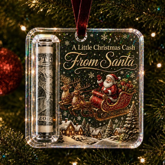 Christmas Cash Gift Ornament, Acrylic Money Holder Ornament for Cash Gifts, Hanging Christmas Tree Decoration Gift Holder