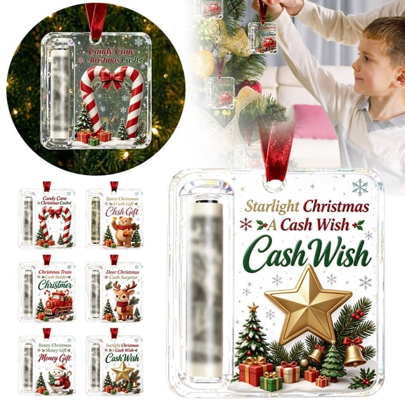 Christmas Cash Gift Ornament, Acrylic Money Holder with Christmas Star Design for Xmas Tree Decor