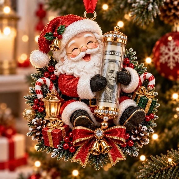 Christmas Cash Gift Ornament, Adorable Santa Xmas Money Holder for Cashs Gift, Suitable for Tree Hanging Holiday Present Giving
