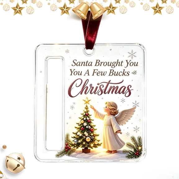 Christmas Cash Gift Ornament, Angel Reaching For Christmas Tree Star Money Holder, Acrylic Blonde Angel Hanging Cash Ornament, Holiday Angel Tree Decor Money Holder
