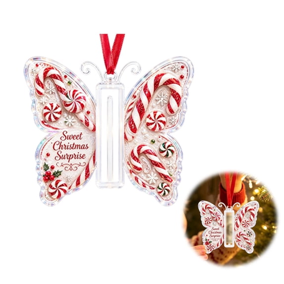 Christmas Cash Gift Ornament, Butterfly‑Shaped Acrylic Money Holder, Festive Xmas Tree Hanging Decoration with Hanging Cord for Home Holiday Use