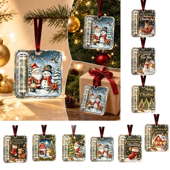 Christmas Cash Gift Ornament, Christmas Decoration Wallet Pendant, Clear Acrylic Cash Holder Ornament for Tree Hanging and Gift