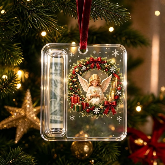 Christmas Cash Gift Ornament, Clear Acrylic Money Holder with Built-in Slot for Bills and Cards, Hanging Tree Decor, Creative Surprise Gift for Family, Friends and Coworkers