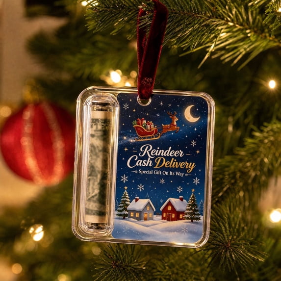 Christmas Cash Gift Ornament, Clear Acrylic Money Holder with Built-in Slot for Bills and Cards, Hanging Tree Decor, Creative Surprise Gift for Family, Friends and Coworkers