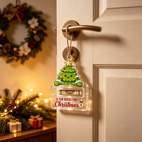 Christmas Cash Gift Ornament, Clear Acrylic Reusable Money Holder, Xmas Tree Hanging Decor for Stocking Stuffer, Graduation & Holiday Gifting