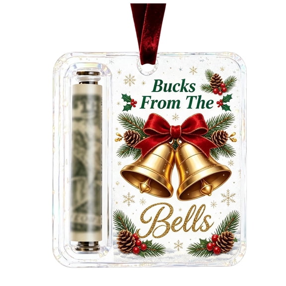 Christmas Cash Gift Ornament, Clear Christmas Money Holders For Cash,Funny Holiday Xmas Tree Hanging Ornaments Decor(1Pcs,Christmas Bell)