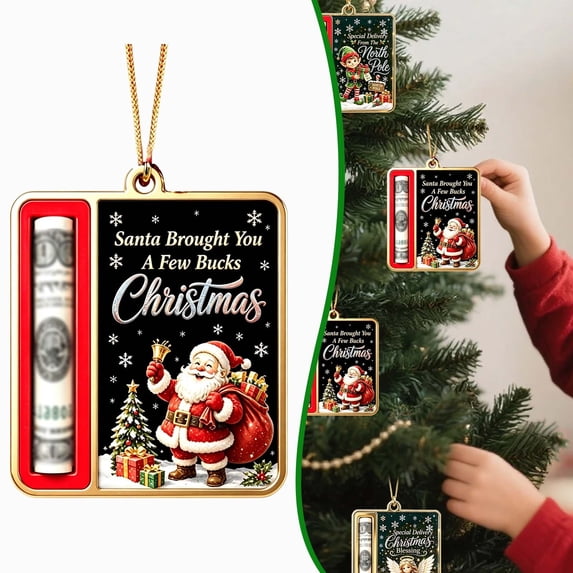 Christmas Cash Gift Ornament,Metal Christmas Money Holder for Cash,Kawaii Hanging Xmas Tree Decorations,Unique Money Gift for Christmas Graduation Back to School Stocking Stuffer Gifting