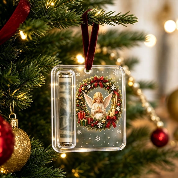Christmas Cash Gift Ornament with Slot for Money or Gift Card | Clear Acrylic Hanging Pendant for Bills | Xmas Tree Holiday Party Decoration | Surprise Cash Holder for Family, Teachers, Coworkers