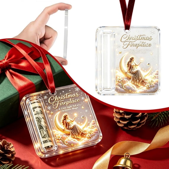 Christmas Cash Holder Ornament, Acrylic Clear Christmas Money Holders for Cash, Holiday Xmas Tree Hanging Ornaments Decor, Birthday Graduation Back to School Gifts Christmas Tree Ornaments