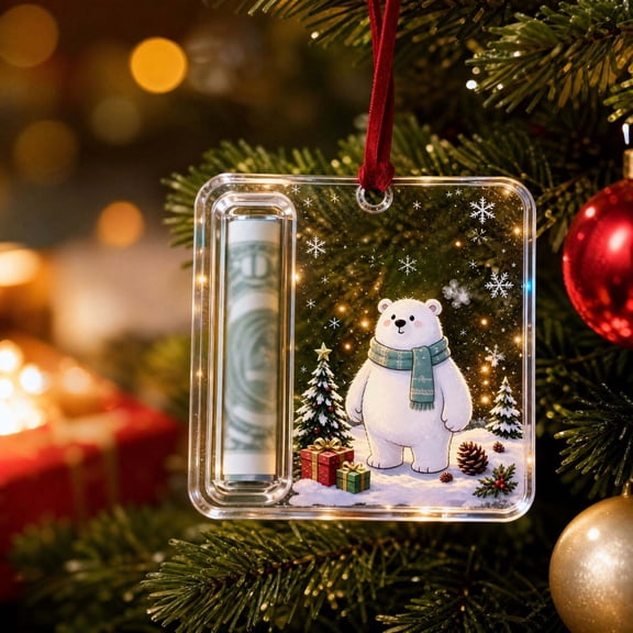 Christmas Cash Ornament Money Holder Tree Keepsake Rolled Bill Pocket and Velvet Hanging Ribbon for Christmas Tree Fireplace Mantel and Holiday Gift