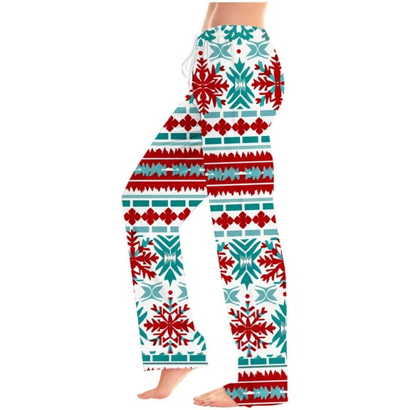 Christmas Casual Pants for Women Straight Leg Loose Fit Wide Leg Fashion Xmas Graphic Holiday Pant Trouser (5XL, Multicolor)