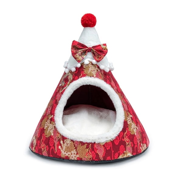 Christmas Cat Bed for Indoor Cats Small Dog Warm Bed House Washable Puppy Tent Bed Kitten Cave Removable Cushion