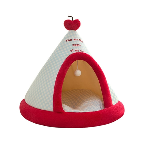 Christmas Cat Beds, Christmas Cat Tent House Self-Warming, Comfortable Triangle Pet Teepee Xmas Dog Cave in Winter, Portable Xmas Bed Cave for Small Dogs and Small Animals, Red