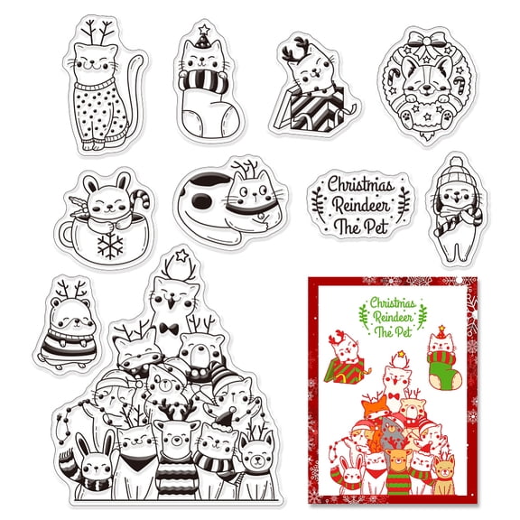 Christmas Cat Clear Rubber Stamp Elk Snowflake Winter Holiday Vintage Transparent Silicone Seals Stamp for Xmas Journaling Card Making