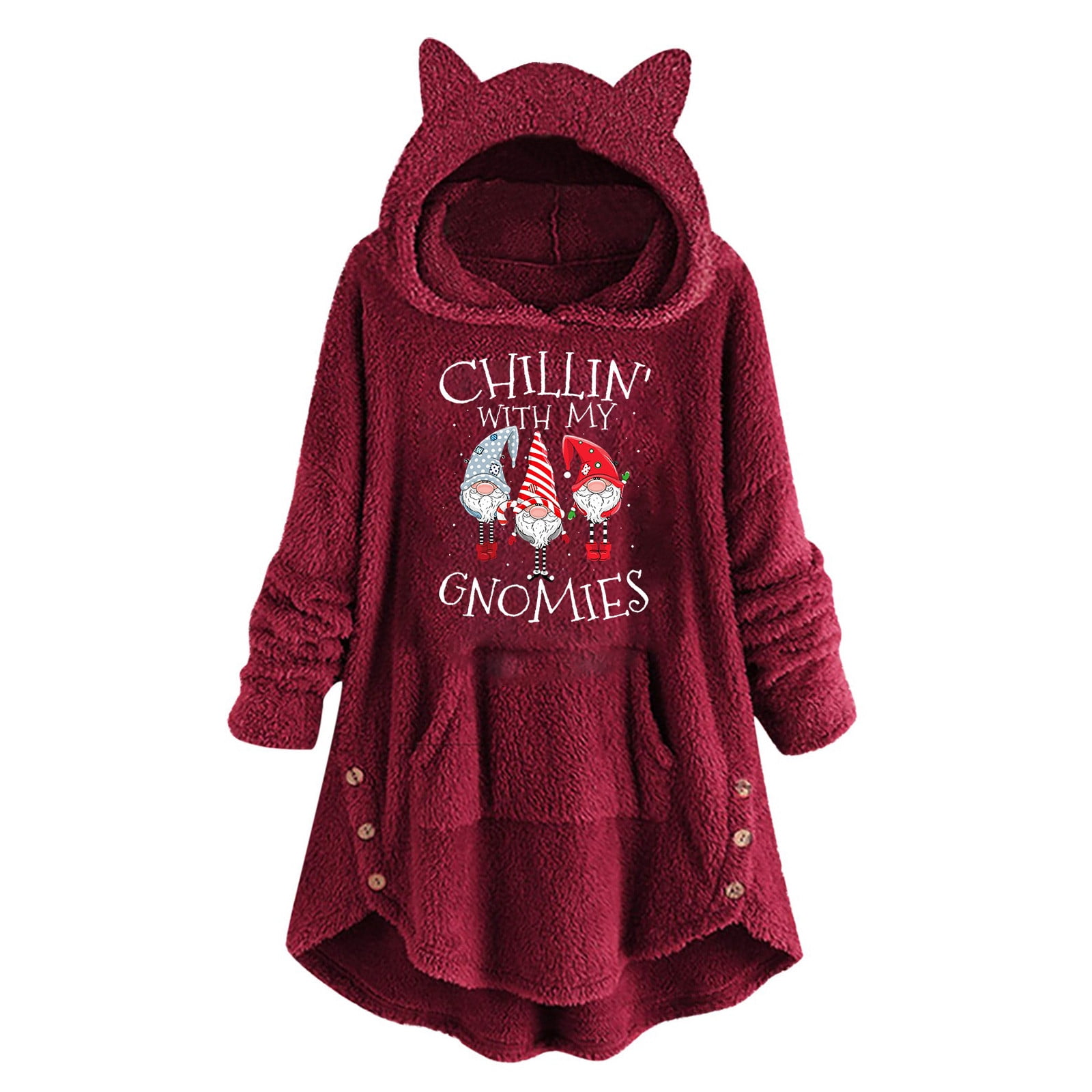 Christmas Cat Ear Hoodies for Women Lovely Fuzzy Fluffy Tops Long