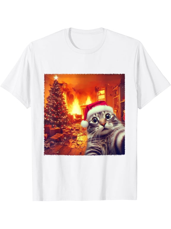 Christmas Cat Funny Santa Cat Selfie with Holiday Unisex T-Shirt