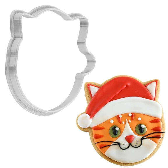 Christmas Cat Head With Santa Hat Cookie Cutter 4 Inch Made in USA by WONDERTORY