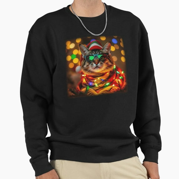 Christmas Cat Holiday Graphic Unisex Sweatshirt Retro Vintage Aesthetic Pet Art - Viral Tee G21594, Up to Size 5XL