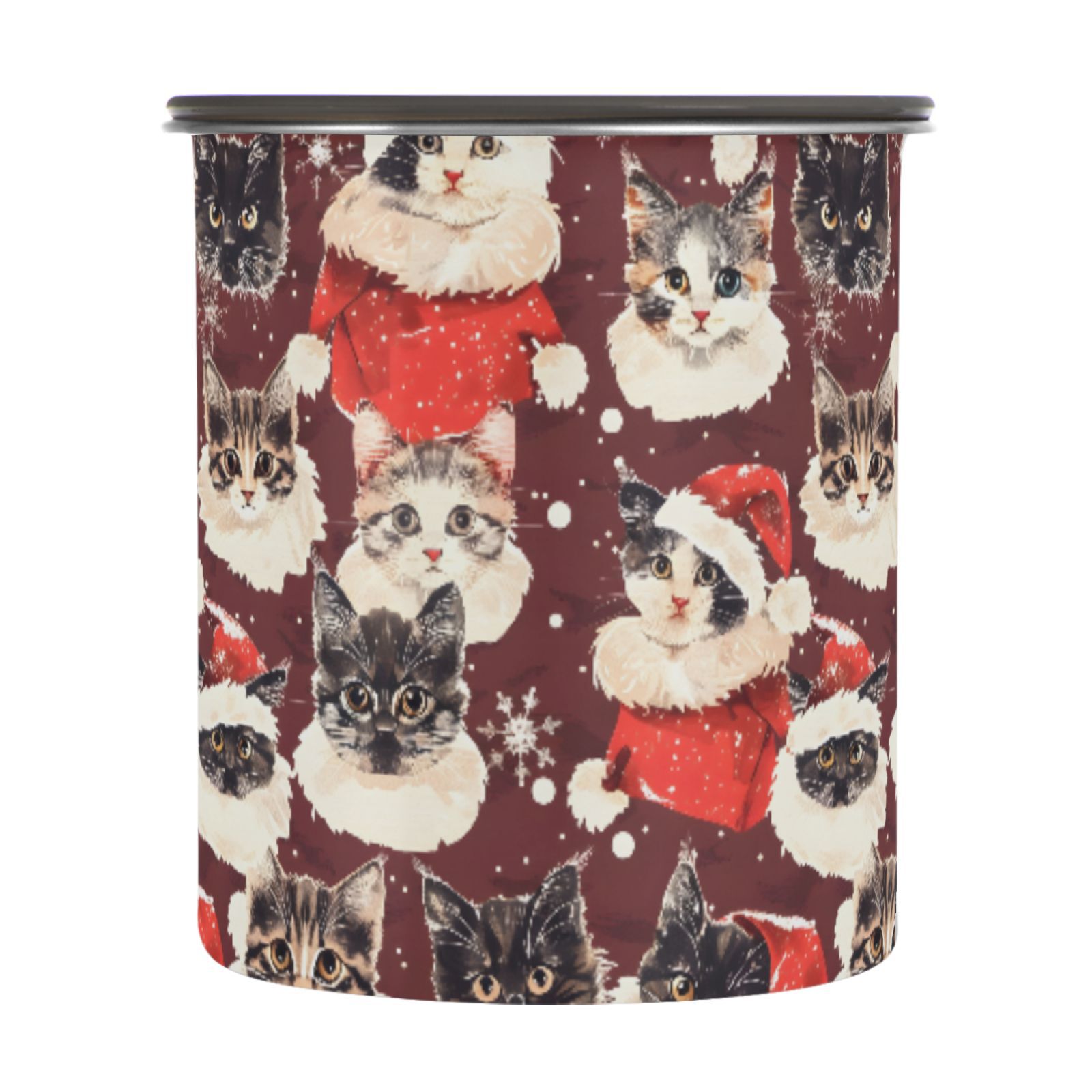 Christmas Cat Kitten Airtight Coffee Bean Canister 30oz Food Storage Containers with Lids For Gournd, Tea, Sugar, Flour, Rice, Cereal, Candy Cookie Jar
