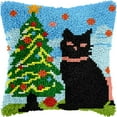 thumbnail image 1 of Christmas Cat Latch Hook Pillow Kits for DIY Throw Pillow Cushion Embroidery Latch Hooking Pillowcase Kits with Preprinted Canvas Crochet Yarn Kits for Home Decor 17''X 17''(d8), 1 of 7