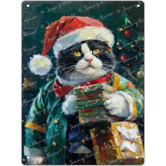Christmas Cat Metal Sign Rustic Decor Vintage Tin Sign Home Kitchen Bar Cafe Club Cave Wall Decor Bathroom Bar Garden Home Outdoor Wall Decoration Kitten Lovers Gift 12x16 Inch