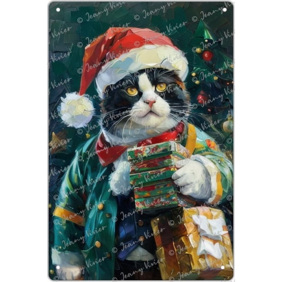 Christmas Cat Metal Sign Rustic Decor Vintage Tin Sign Home Kitchen Bar Cafe Club Cave Wall Decor Bathroom Bar Garden Home Outdoor Wall Decoration Kitten Lovers Gift 12x8 Inch