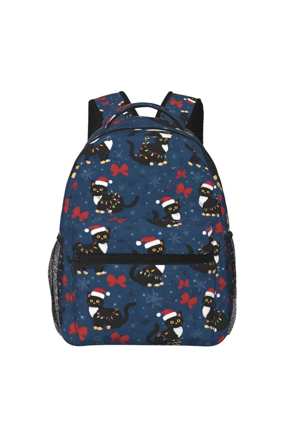 Christmas Cat Pattern Backpack Lightweight Rucksack Travel Bag for Men and Women