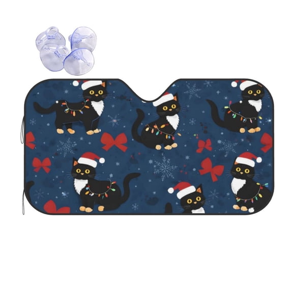 Christmas Cat Pattern Car Windshield Sun Shade Universal Fit Auto Sun Visor Protector