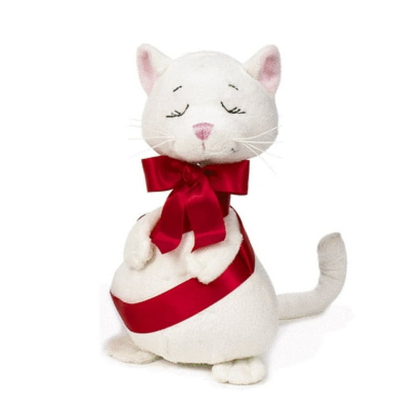 Christmas Cat Plush Toy:  White Cat With Ribbon Plush - By Ganz