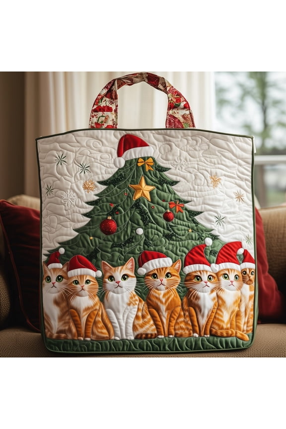 Christmas Cat Quilted Tote Bag,Handmade Patchwork Tote,Women Shoulder Bag,Gift For Her