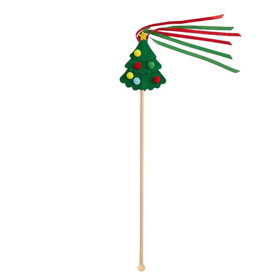 Christmas Cat Teaser Wand Feather Ribbon Toy,Festive Tree Hanging Interactive Play Stick Training Toy,Energy Release Hunting Stimulation Fun Wand,Lightweight Safe Indoor Cat Exercise Holiday Toy