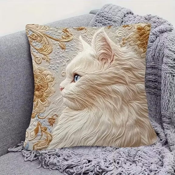 Christmas Cat Throw Pillow Covers 18x18,Throw Pillow Covers Christmas Decoration,Farmhouse Xmas Throw Pillow Cases Gifts,Embroidery Throw Pillowcase for Sofa Bedroom Living Room Home Decoration