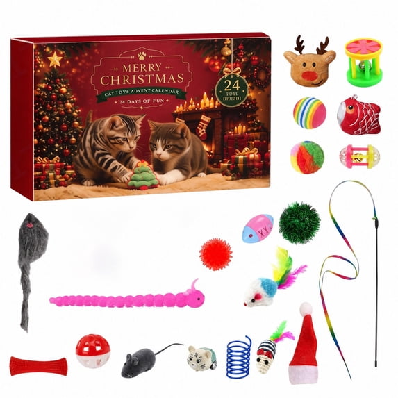 Christmas Cat Toy Advent Calendar 2026 for 24 Days Christmas Countdown with 2D Acrylic Figurines for Christmas Countdown Calendar Collectible Mystery Gift Set