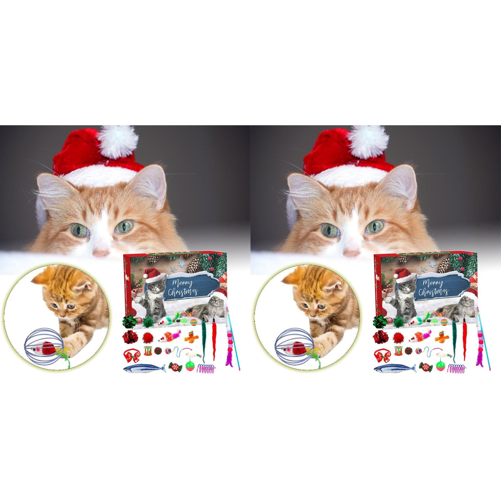 Christmas Cat Toy Countdown Set Interactive Holiday Festive Pet for Cats Advent Calendar Enrichment 2PCS