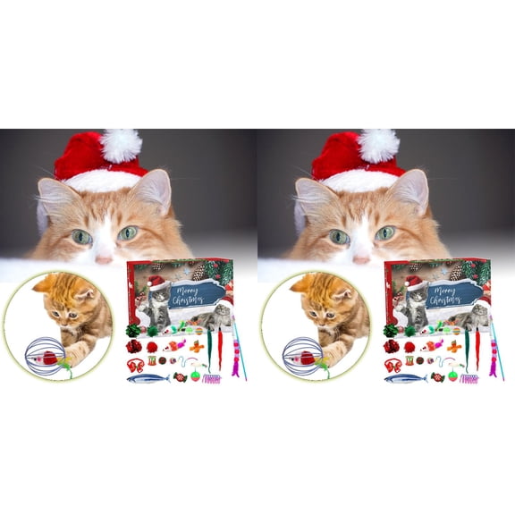Christmas Cat Toy Countdown Set Interactive Holiday Festive Pet for Cats Advent Calendar Enrichment 2PCS