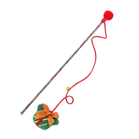Christmas Cat Toy Wand with Bell,Cute Interactive Teaser Toy with Soft Holiday Ball Toys,Play & Exercise for Indoor Cats,Festival Pet Gifts,Yellow